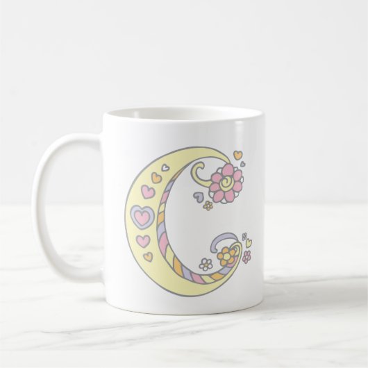 Decoratief Monogram C harten en bloemen mok (Links)