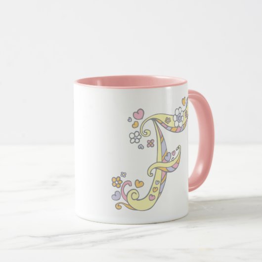 Decoratief Monogram F harten en bloemen mok (Voorkant rechts)