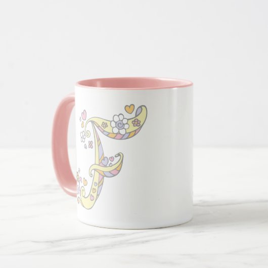 Decoratief Monogram F harten en bloemen mok (Voorkant links)