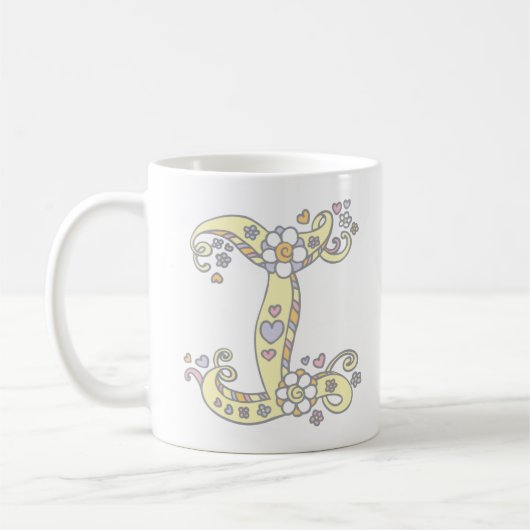 Decoratief monogram I harten en bloemen mok (Links)