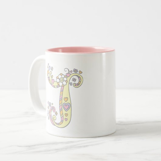 Decoratief Monogram J harten en bloemen mok (Voorkant links)