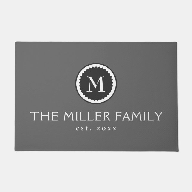 Decoratief Monogram Medallion | Grijs en wit Deurmat (Voorkant)