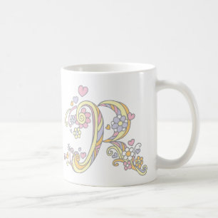 Decoratief Monogram R harten en bloemen mok