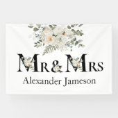 Decoratief mooi White Floral Mr & Mrs Wedding Spandoek (Horizontaal)