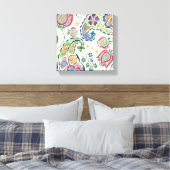 Decoratief pacock en kleurrijke bloemen canvas afdruk (Insitu (Slaapkamer))