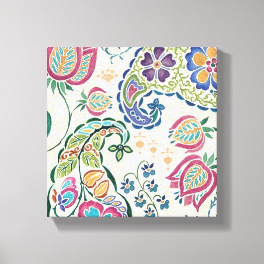 Decoratief pacock en kleurrijke bloemen canvas afdruk (Voorkant)