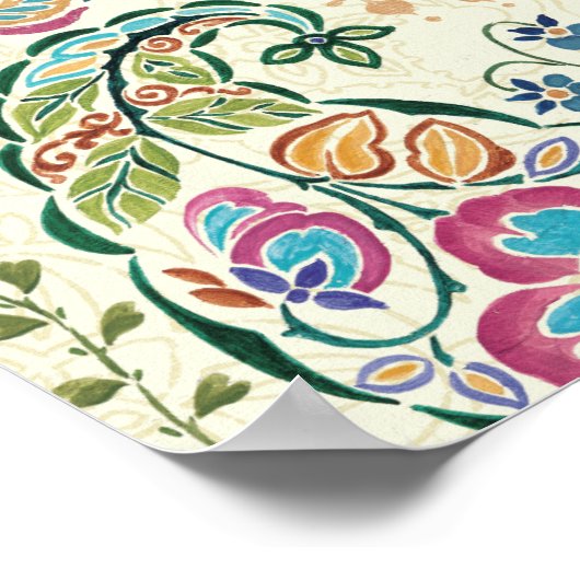 Decoratief pacock en kleurrijke bloemen poster (Hoek)