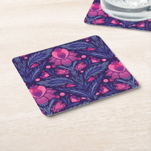 Decoratief patroon met harten vierkante kartonnen onderzetter (Schuin)