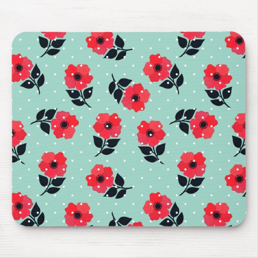 Decoratief Red Mint Floral Pattern Muismat (Voorkant)