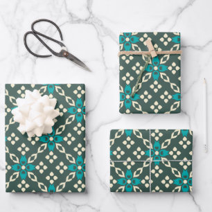 Decoratief Retro Tile Patroon in Blauwgroen Groen Inpakpapier Vel