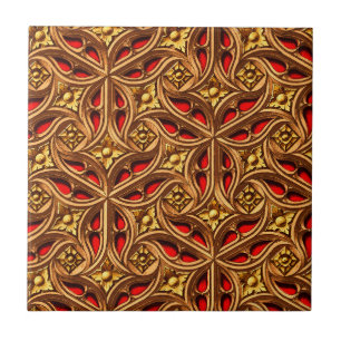  decoratief rood en goud Egyptisch patroon Tegeltje