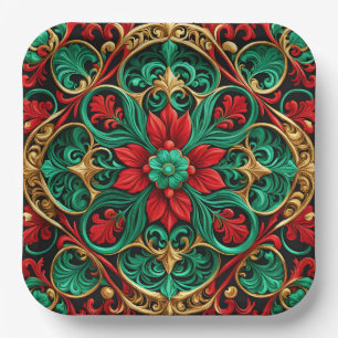 Decoratief rood groen kerstpapier Bord