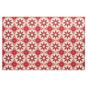 Decoratief rood wit en beige bloemachtig patroon stof