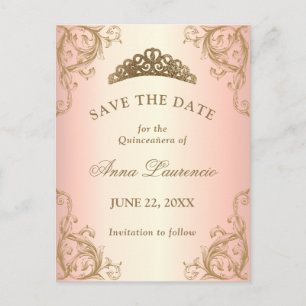Decoratief Roos Gold Quinceanera sparen de datum Briefkaart