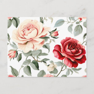 Decoratief Roos Patroon op Wit Briefkaart