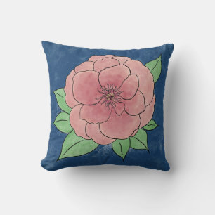 Decoratief Roze Bloem Blauw Sierkussen