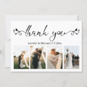 Decoratief script Dank u 4 foto's bruiloft Notitiekaartje (Voorkant)