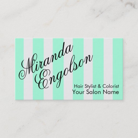 Decoratief Script Turquoise Stripes Visitekaartje (Voorkant)