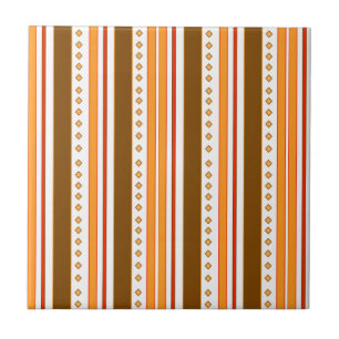 Decoratief Tile Retro Oranje Brown Pattern Print  Tegeltje