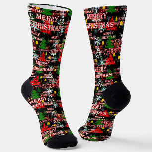 Decoratief vrolijk kersttekstpatroonontwerp  sokken