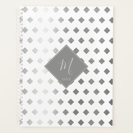 Decoratief Zilver Grijs Wit Diamant Monogram Planner (Voorkant)
