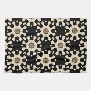 Decoratief zwart en beige geometrisch patroon theedoek