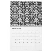 Decoratief zwart-wit damast patroon kalender (Feb 2026)