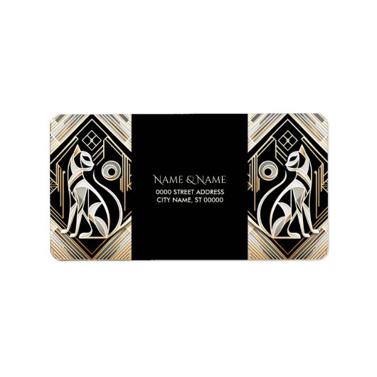 Decoratieve Abstract Zwarte Kat Adreslabel Etiket (Voorkant)