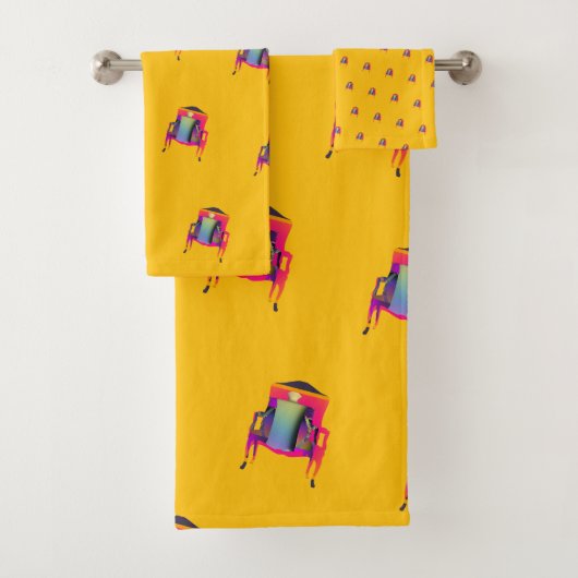 Decoratieve abstracte stoel diagonaal geel bad handdoek (Insitu)