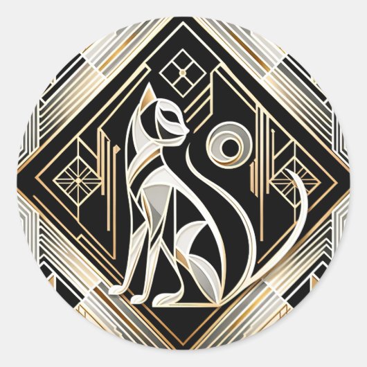 Decoratieve Abstracte Zwarte Kat Sticker (Voorkant)