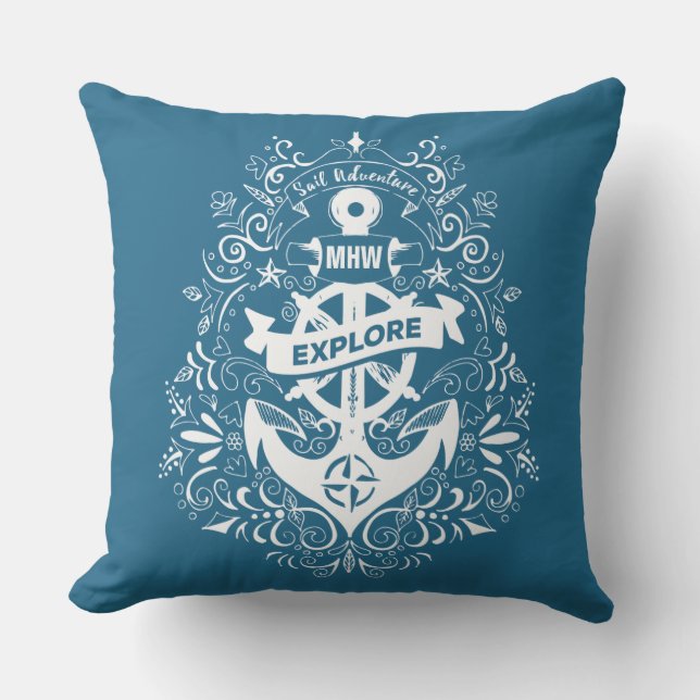 Decoratieve Anker aangepaste monogram gooi kussens (Voorkant)