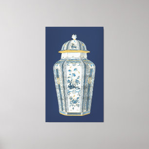 Decoratieve Aziatische Urn in Blauw & Wit Canvas Afdruk