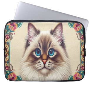 Decoratieve Birman Kat Kleurrijke ingelijste rand Laptop Sleeve