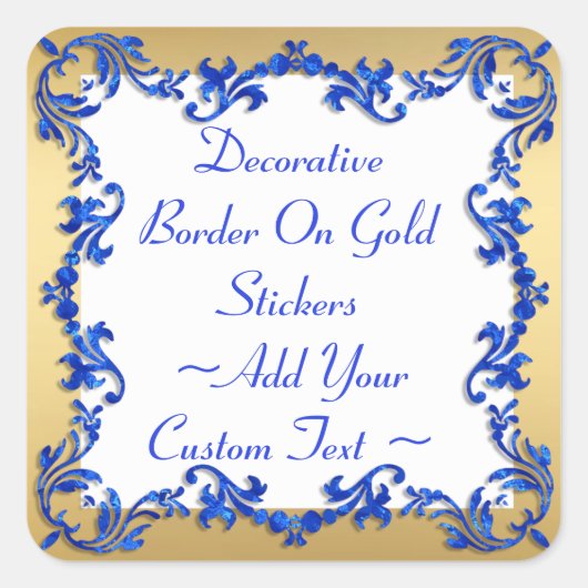 Decoratieve blauwe rand op gouden Sticker (Voorkant)