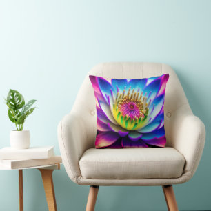 Decoratieve blauwe roze lotus glitters namaak foli kussen