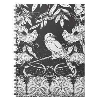 Decoratieve Bloemen Bird Nouveau Poster Notitieboek