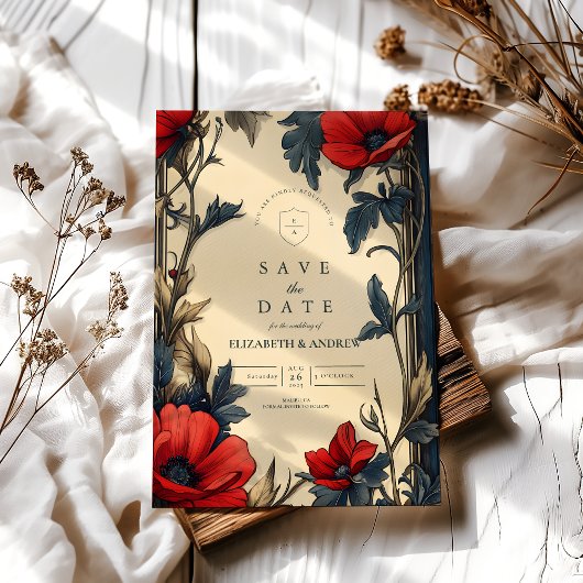 Decoratieve bloemen bruiloft Art Nouveau Save The Date