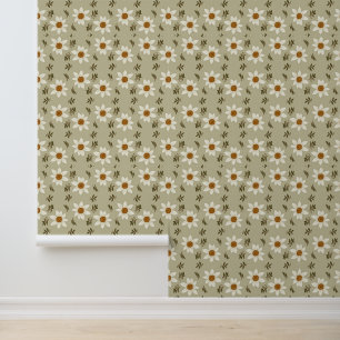 Decoratieve bloemen in wit en beige behang