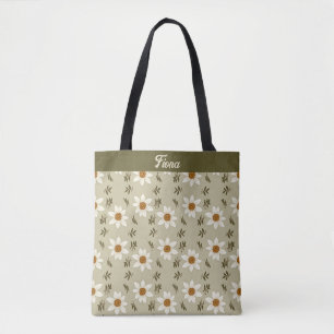 Decoratieve Bloemen In Wit En Beige Gepersonalisee Draagtas