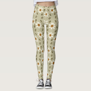 Decoratieve bloemen in wit en beige leggings