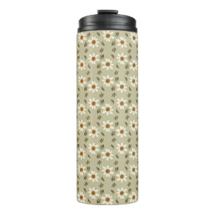 Decoratieve bloemen in wit en beige thermosbeker