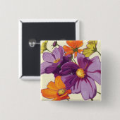 Decoratieve bloemen vierkante button 5,1 cm (Voorkant /achterkant)