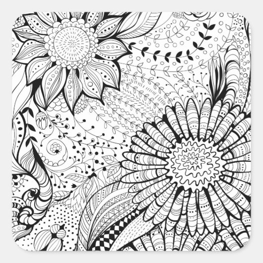 Decoratieve bloemen vierkante sticker (Voorkant)