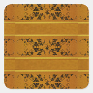 Decoratieve bloemengouden streep rand bruin vierkante sticker