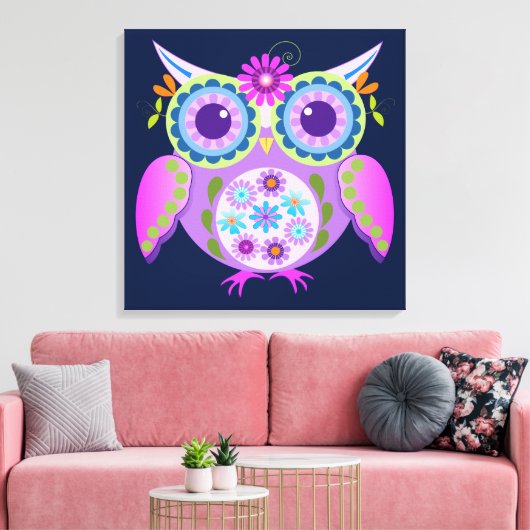 Decoratieve Bloemmacht Uil Canvas Afdruk (Insitu (Woonkamer))