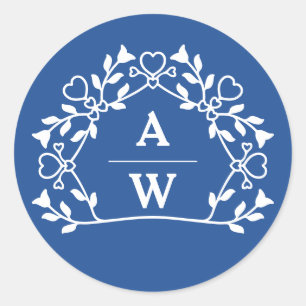 Decoratieve Bloemnaam initialen Bruiloftsenveloppe Ronde Sticker