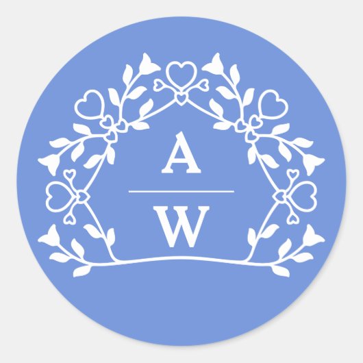 Decoratieve Bloemnaam initialen Bruiloftsenveloppe Ronde Sticker (Voorkant)