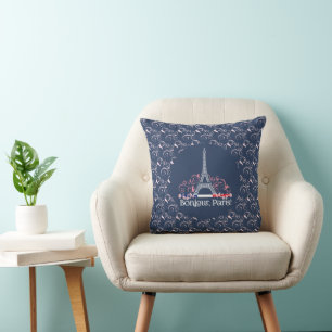 Decoratieve Bonjour Parijs en bloempatroon Kussen