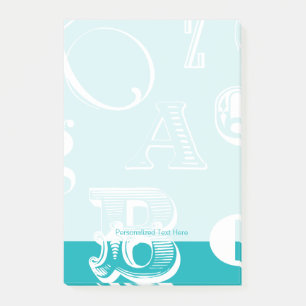 Decoratieve brieven over blauwe achtergrond post-it® notes