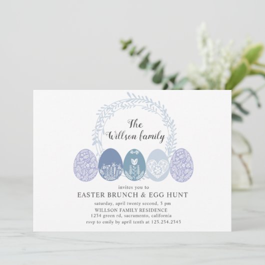 Decoratieve Bunny en Paaseieren Uitnodiging tot ui (Staand voorkant)